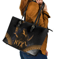 Greek Mythology Nyx Leather Tote Bag Starry Night Classical Art Greek Key Pattern