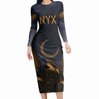 Greek Mythology Nyx Long Sleeve Bodycon Dress Starry Night Classical Art Greek Key Pattern