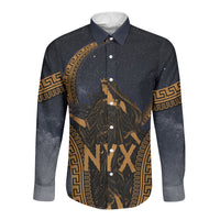 Greek Mythology Nyx Long Sleeve Button Shirt Starry Night Classical Art Greek Key Pattern