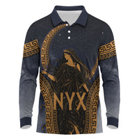 Greek Mythology Nyx Long Sleeve Polo Shirt Starry Night Classical Art Greek Key Pattern
