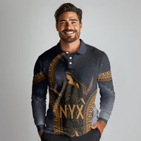 Greek Mythology Nyx Long Sleeve Polo Shirt Starry Night Classical Art Greek Key Pattern