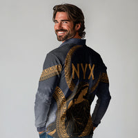 Greek Mythology Nyx Long Sleeve Polo Shirt Starry Night Classical Art Greek Key Pattern