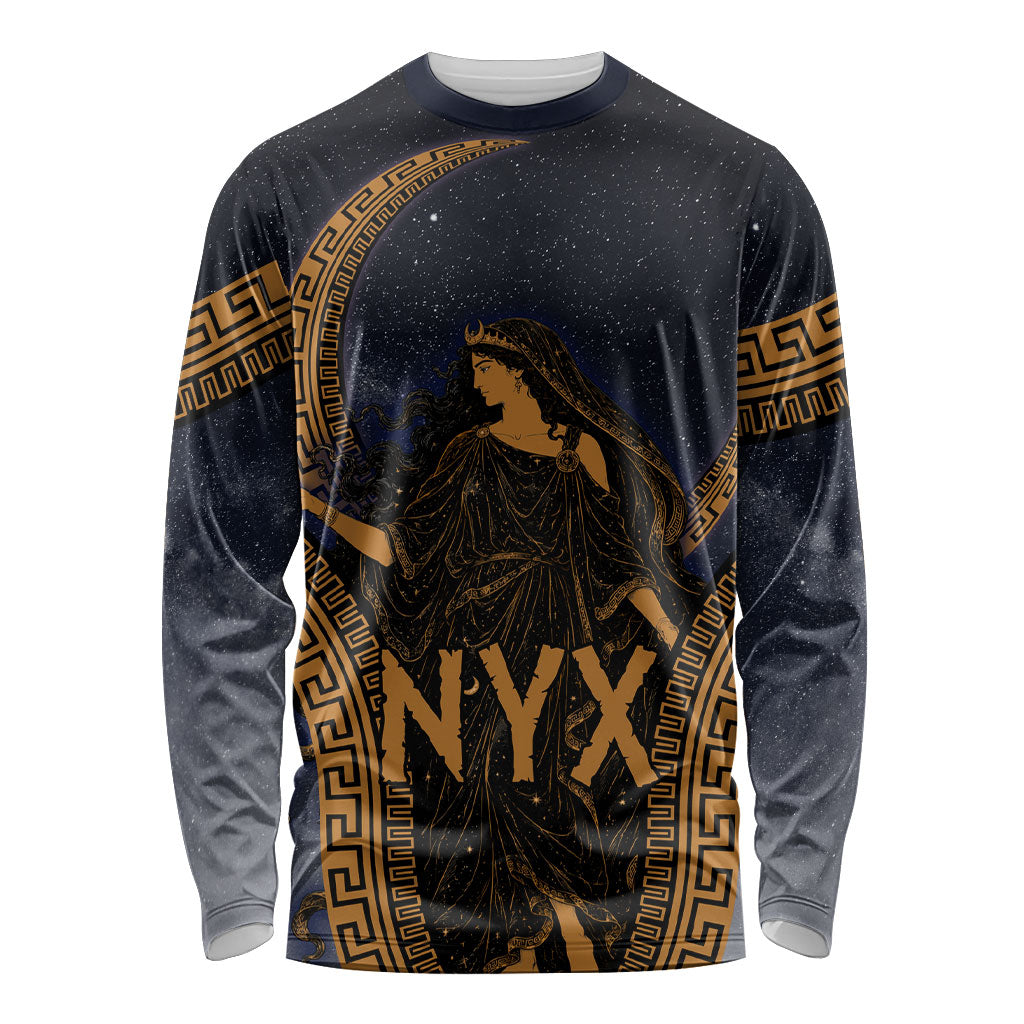 Greek Mythology Nyx Long Sleeve Shirt Starry Night Classical Art Greek Key Pattern
