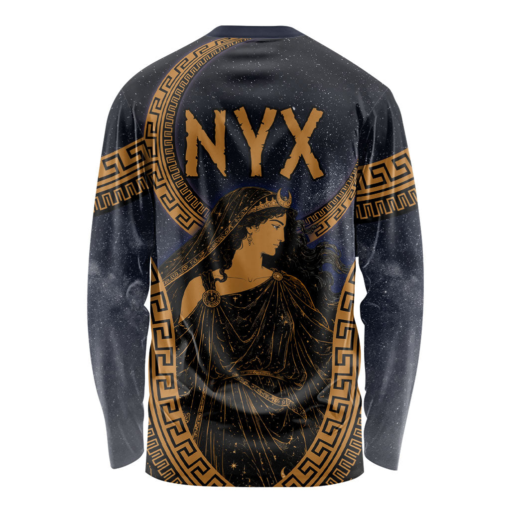 Greek Mythology Nyx Long Sleeve Shirt Starry Night Classical Art Greek Key Pattern