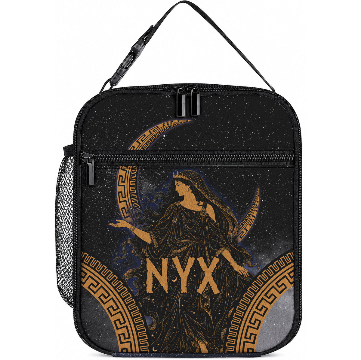 Greek Mythology Nyx Lunch Bag Starry Night Classical Art Greek Key Pattern