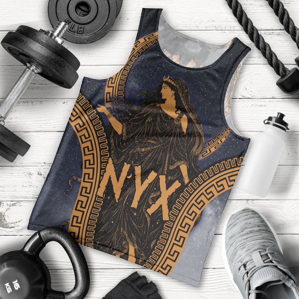 Greek Mythology Nyx Men Tank Top Starry Night Classical Art Greek Key Pattern