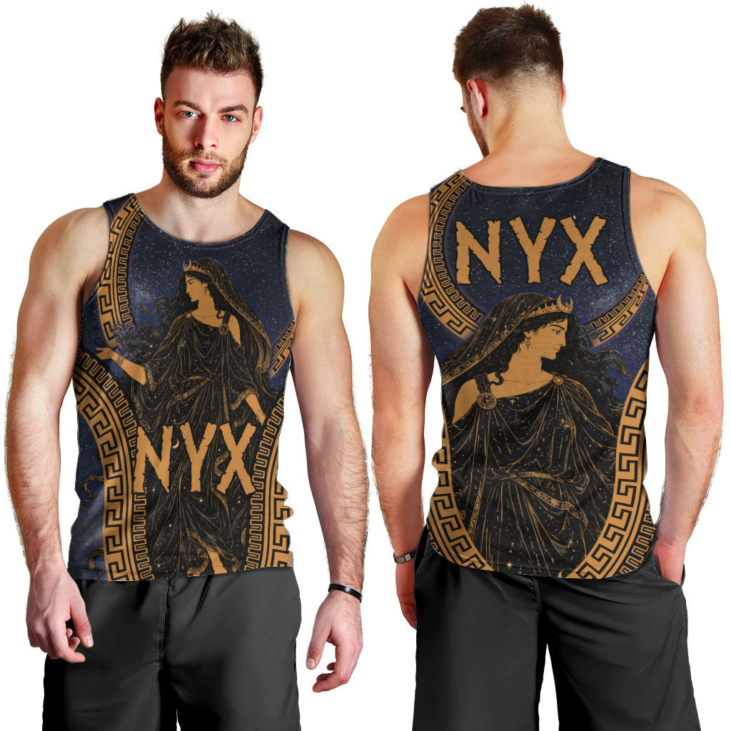 Greek Mythology Nyx Men Tank Top Starry Night Classical Art Greek Key Pattern
