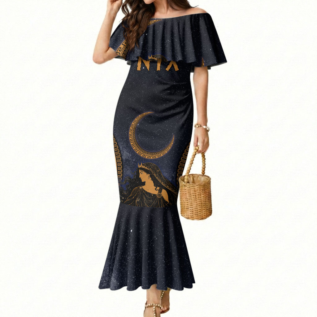 Greek Mythology Nyx Mermaid Dress Starry Night Classical Art Greek Key Pattern