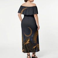 Greek Mythology Nyx Off Shoulder Maxi Dress Starry Night Classical Art Greek Key Pattern