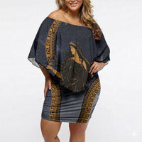 Greek Mythology Nyx Off Shoulder Short Dress Starry Night Classical Art Greek Key Pattern