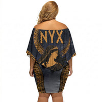 Greek Mythology Nyx Off Shoulder Short Dress Starry Night Classical Art Greek Key Pattern