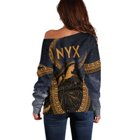 Greek Mythology Nyx Off Shoulder Sweater Starry Night Classical Art Greek Key Pattern