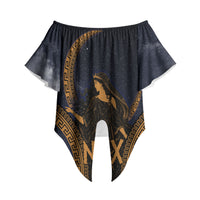 Greek Mythology Nyx Off Shoulder Wrap Waist Top Starry Night Classical Art Greek Key Pattern