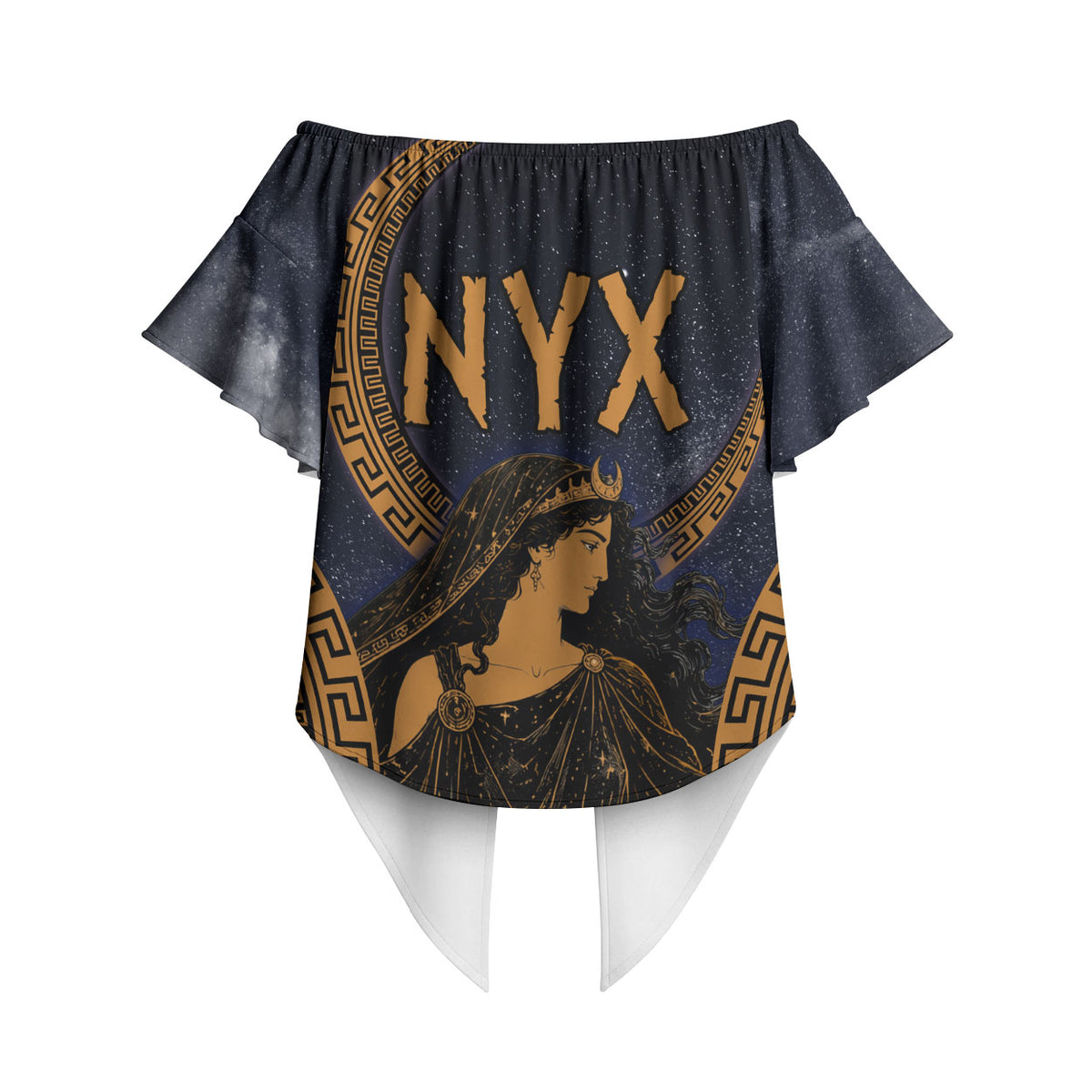 Greek Mythology Nyx Off Shoulder Wrap Waist Top Starry Night Classical Art Greek Key Pattern