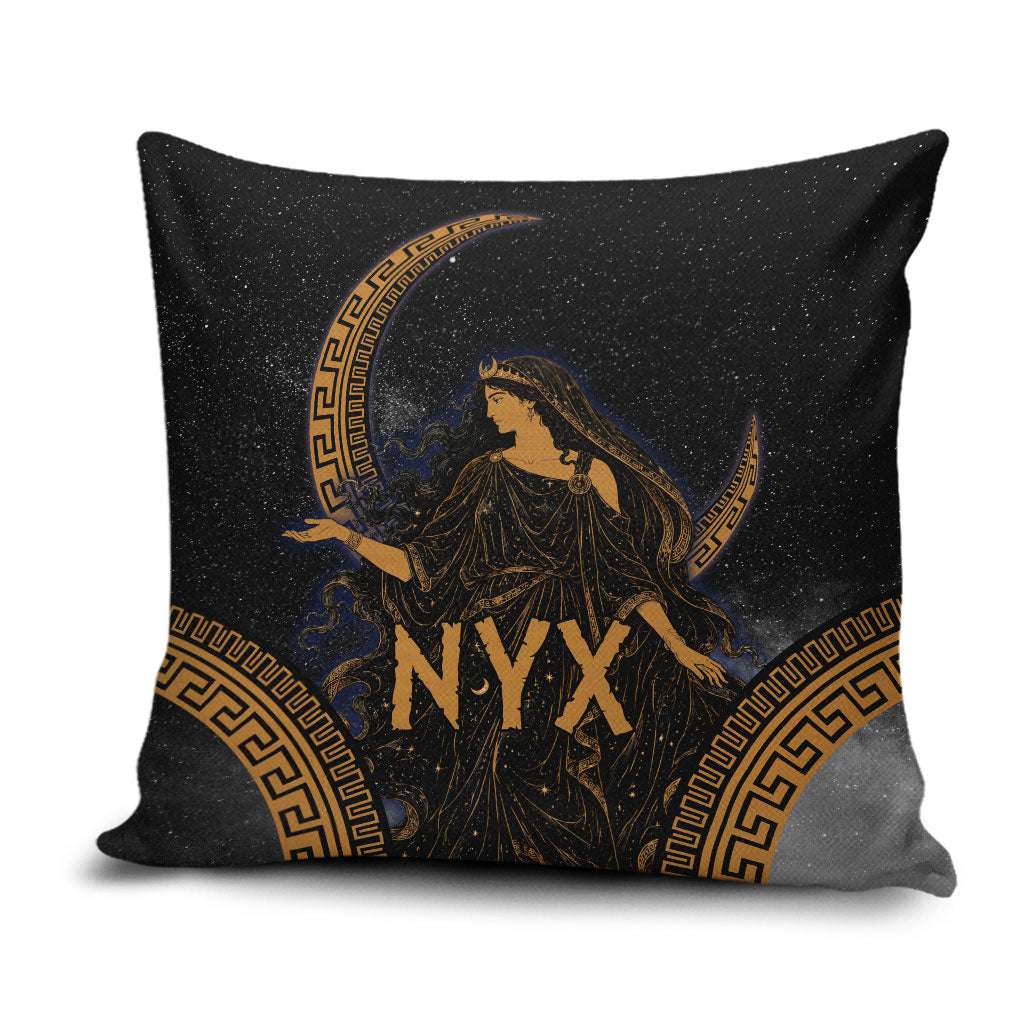 Greek Mythology Nyx Pillow Cover Starry Night Classical Art Greek Key Pattern