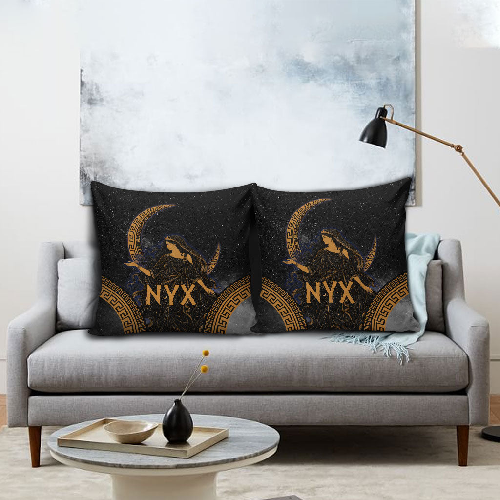 Greek Mythology Nyx Pillow Cover Starry Night Classical Art Greek Key Pattern