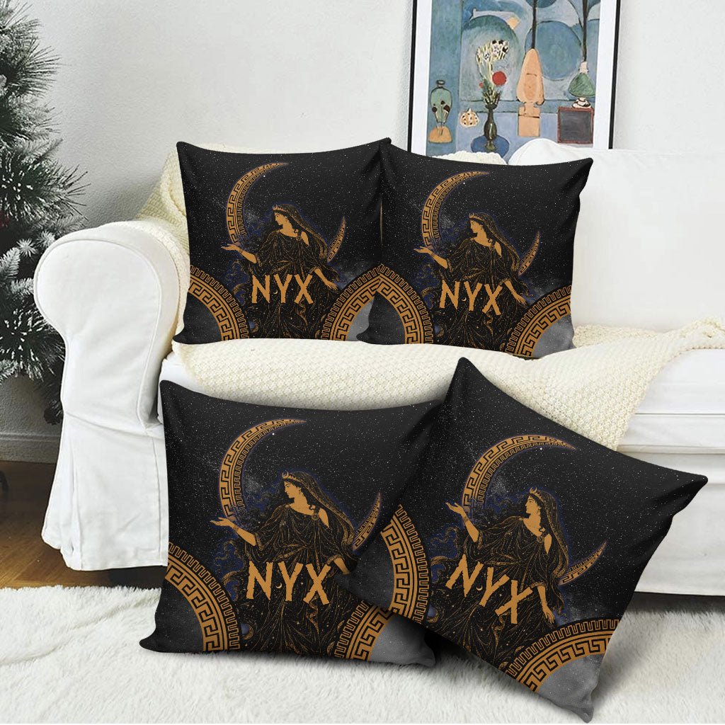 Greek Mythology Nyx Pillow Cover Starry Night Classical Art Greek Key Pattern