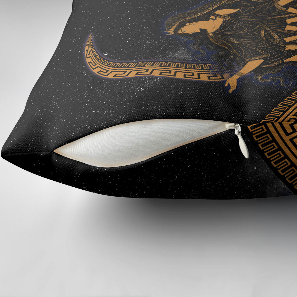 Greek Mythology Nyx Pillow Cover Starry Night Classical Art Greek Key Pattern