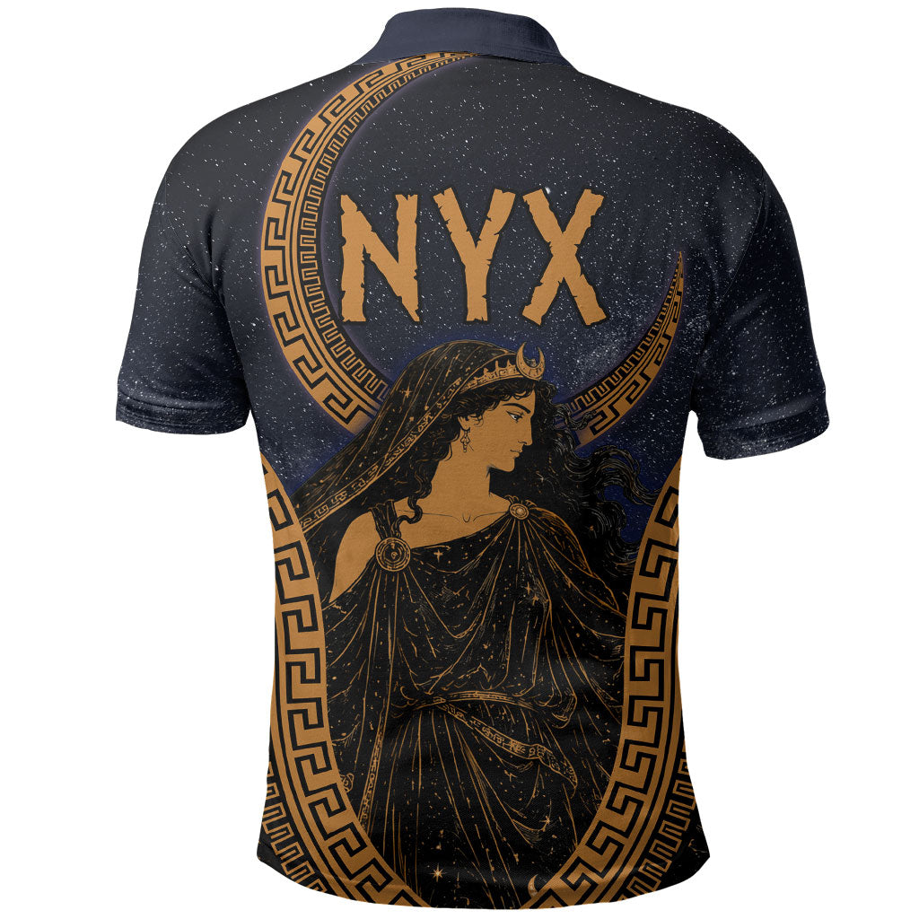 Greek Mythology Nyx Polo Shirt Starry Night Classical Art Greek Key Pattern