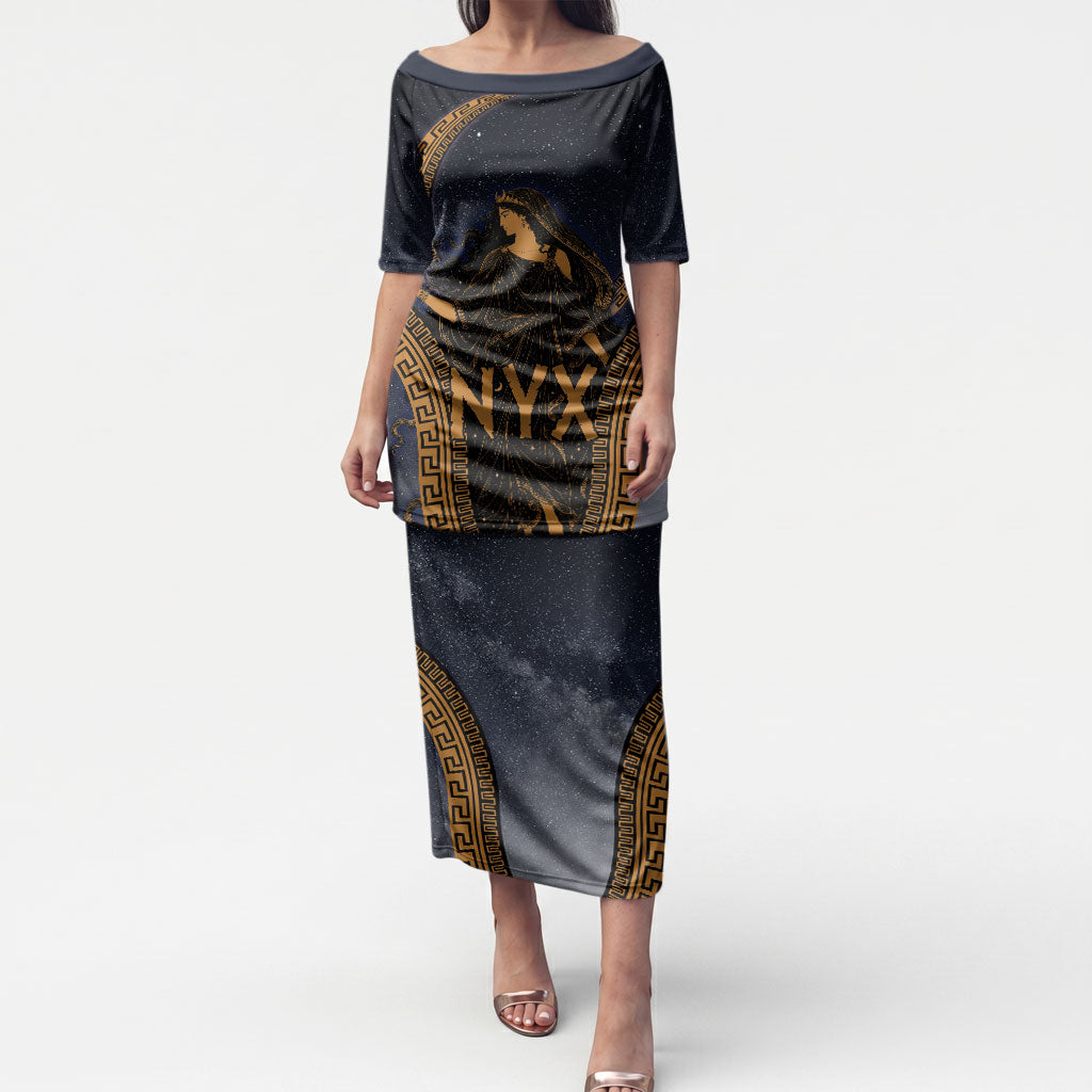 Greek Mythology Nyx Puletasi Starry Night Classical Art Greek Key Pattern