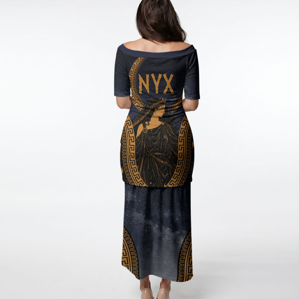Greek Mythology Nyx Puletasi Starry Night Classical Art Greek Key Pattern