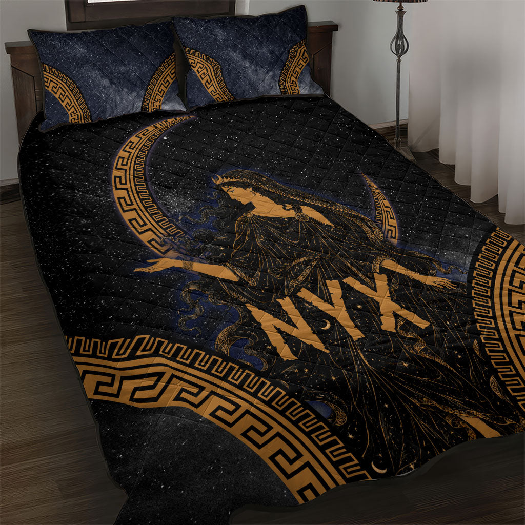 Greek Mythology Nyx Quilt Bed Set Starry Night Classical Art Greek Key Pattern