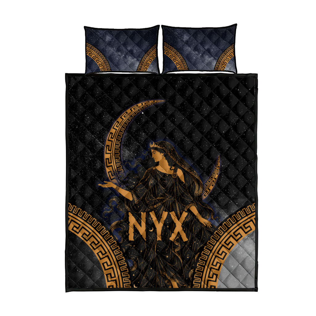Greek Mythology Nyx Quilt Bed Set Starry Night Classical Art Greek Key Pattern