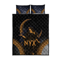Greek Mythology Nyx Quilt Bed Set Starry Night Classical Art Greek Key Pattern