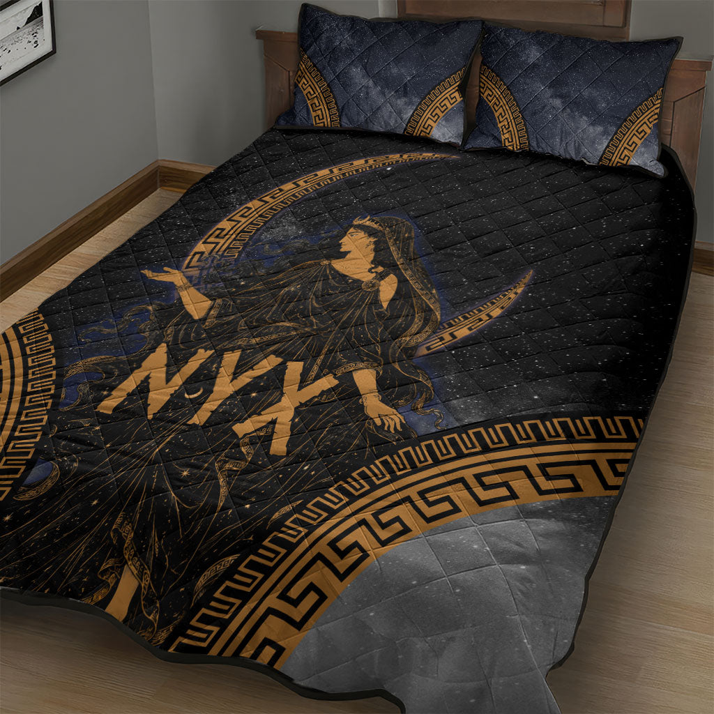 Greek Mythology Nyx Quilt Bed Set Starry Night Classical Art Greek Key Pattern