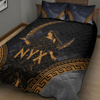 Greek Mythology Nyx Quilt Bed Set Starry Night Classical Art Greek Key Pattern