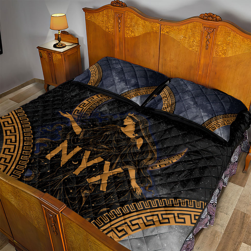 Greek Mythology Nyx Quilt Bed Set Starry Night Classical Art Greek Key Pattern