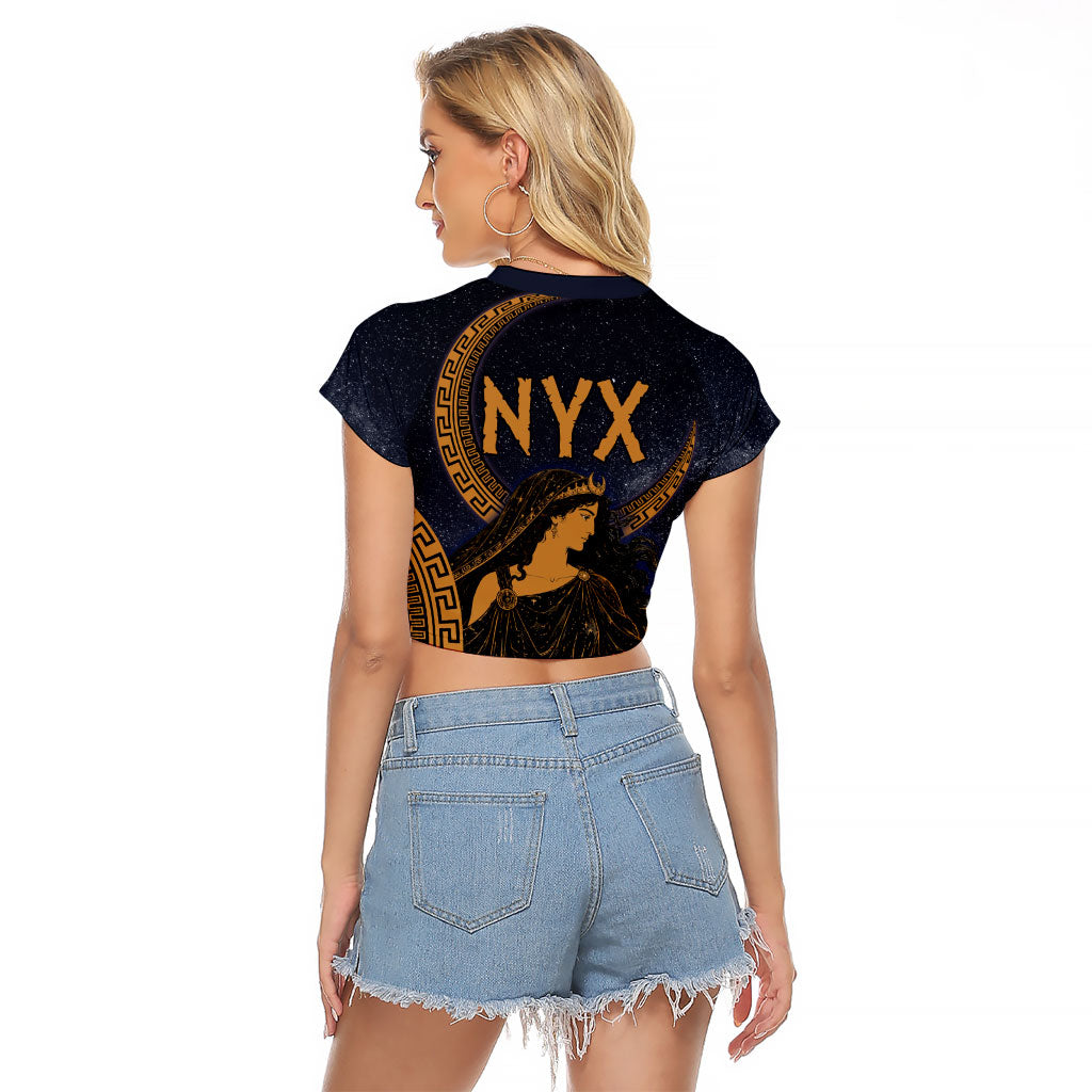 Greek Mythology Nyx Raglan Cropped T Shirt Starry Night Classical Art Greek Key Pattern