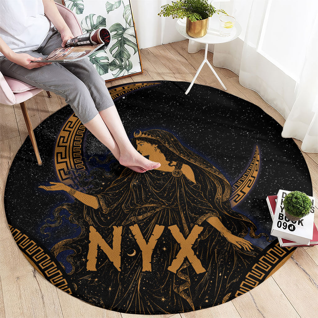 Greek Mythology Nyx Round Carpet Starry Night Classical Art Greek Key Pattern