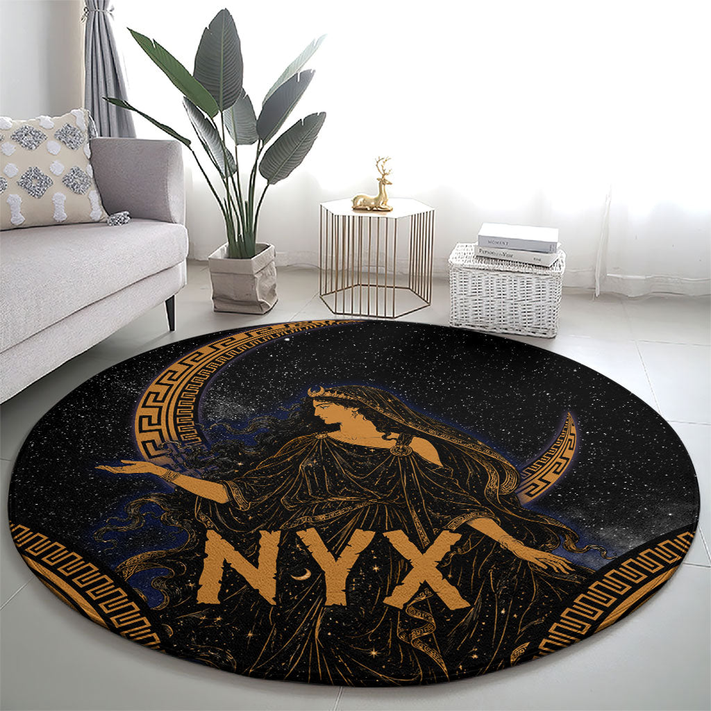Greek Mythology Nyx Round Carpet Starry Night Classical Art Greek Key Pattern