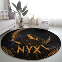 Greek Mythology Nyx Round Carpet Starry Night Classical Art Greek Key Pattern