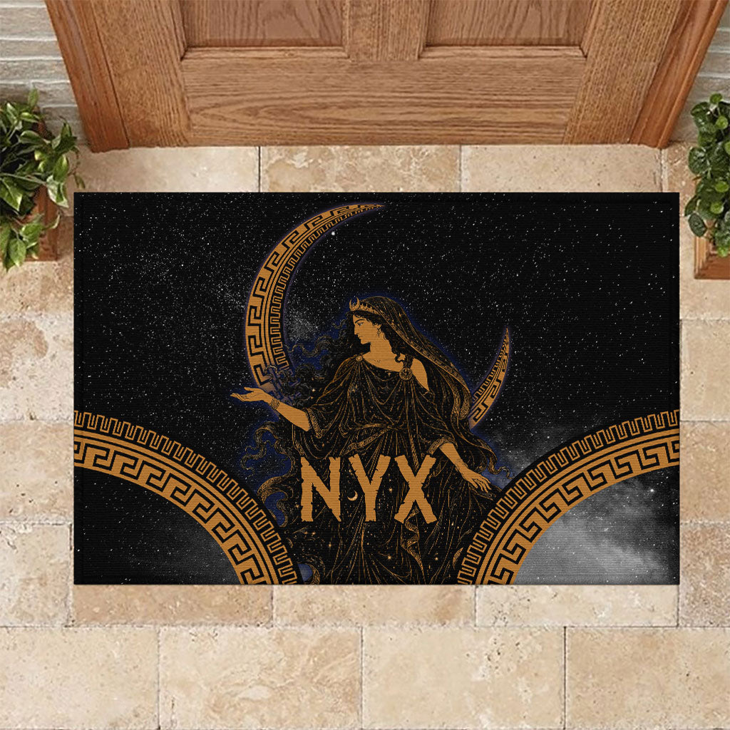 Greek Mythology Nyx Rubber Doormat Starry Night Classical Art Greek Key Pattern