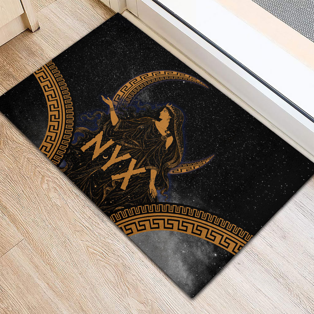 Greek Mythology Nyx Rubber Doormat Starry Night Classical Art Greek Key Pattern
