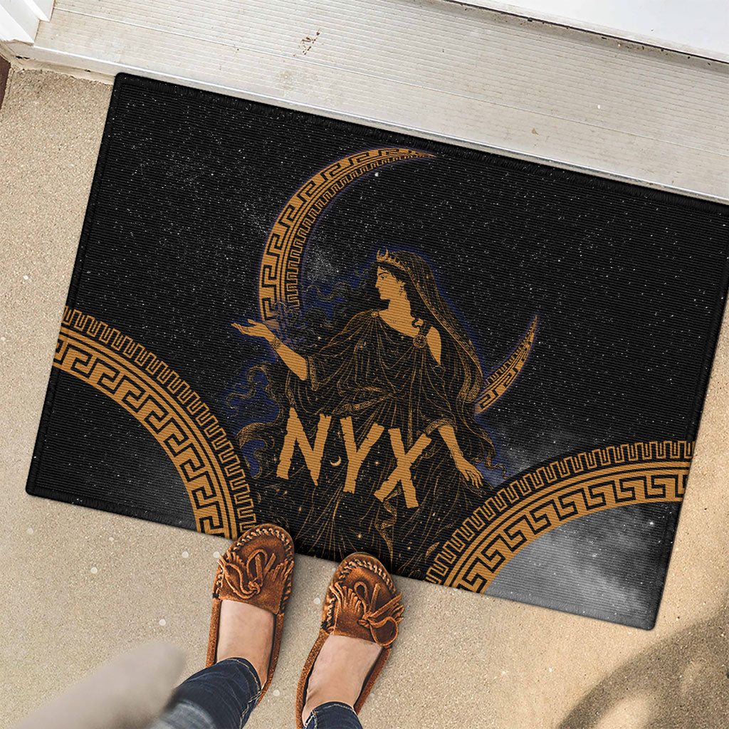 Greek Mythology Nyx Rubber Doormat Starry Night Classical Art Greek Key Pattern