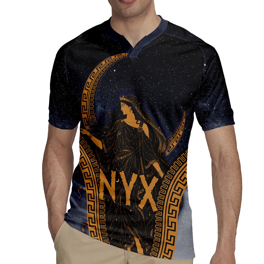 Greek Mythology Nyx Rugby Jersey Starry Night Classical Art Greek Key Pattern