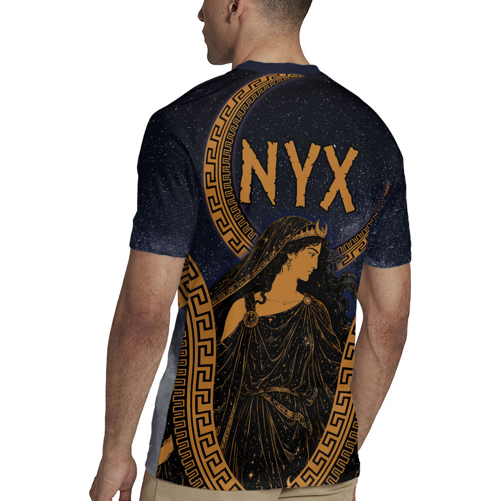 Greek Mythology Nyx Rugby Jersey Starry Night Classical Art Greek Key Pattern