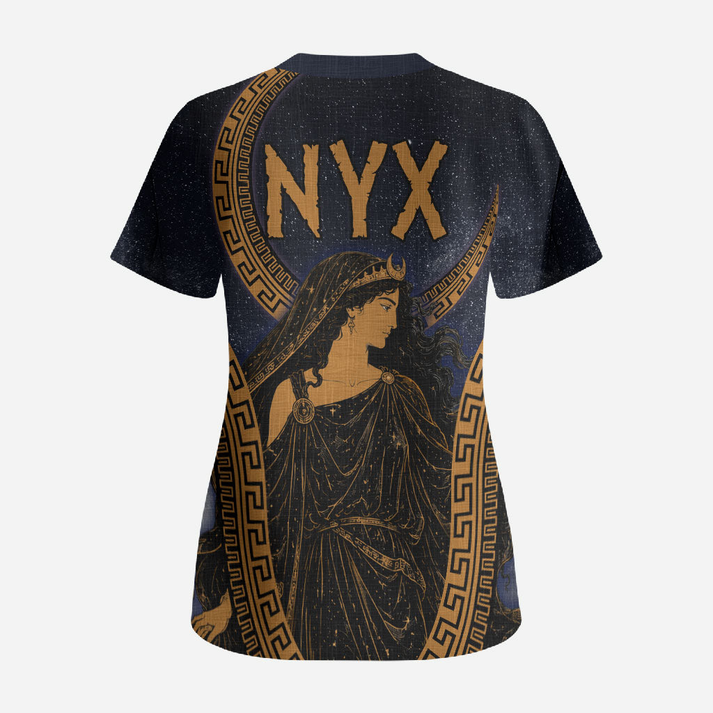 Greek Mythology Nyx Scrub Top Starry Night Classical Art Greek Key Pattern