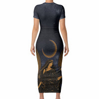 Greek Mythology Nyx Short Sleeve Bodycon Dress Starry Night Classical Art Greek Key Pattern
