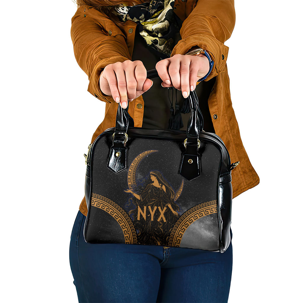 Greek Mythology Nyx Shoulder Handbag Starry Night Classical Art Greek Key Pattern