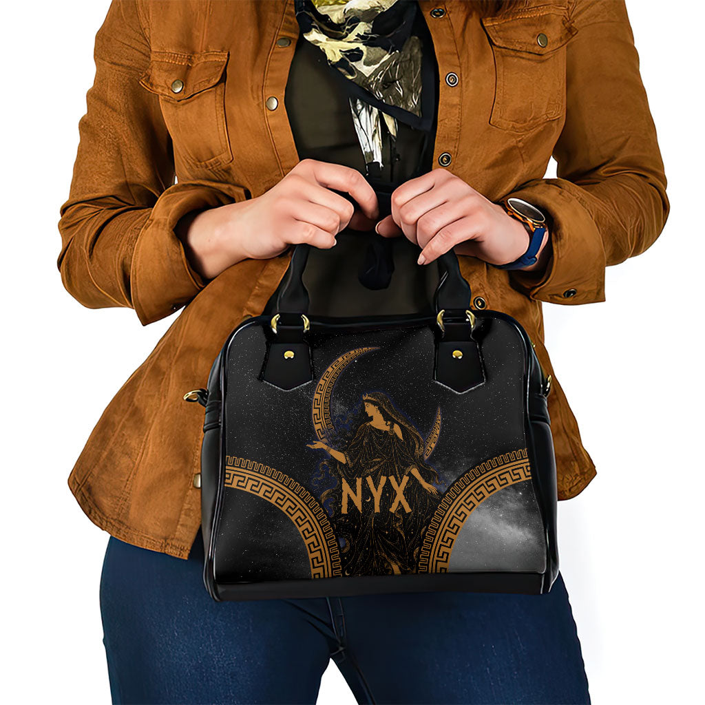Greek Mythology Nyx Shoulder Handbag Starry Night Classical Art Greek Key Pattern