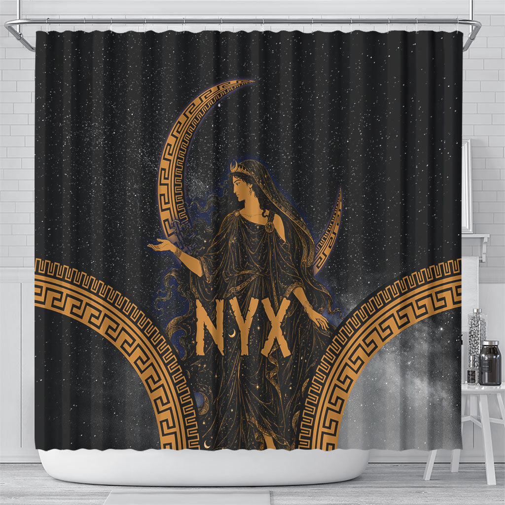 Greek Mythology Nyx Shower Curtain Starry Night Classical Art Greek Key Pattern