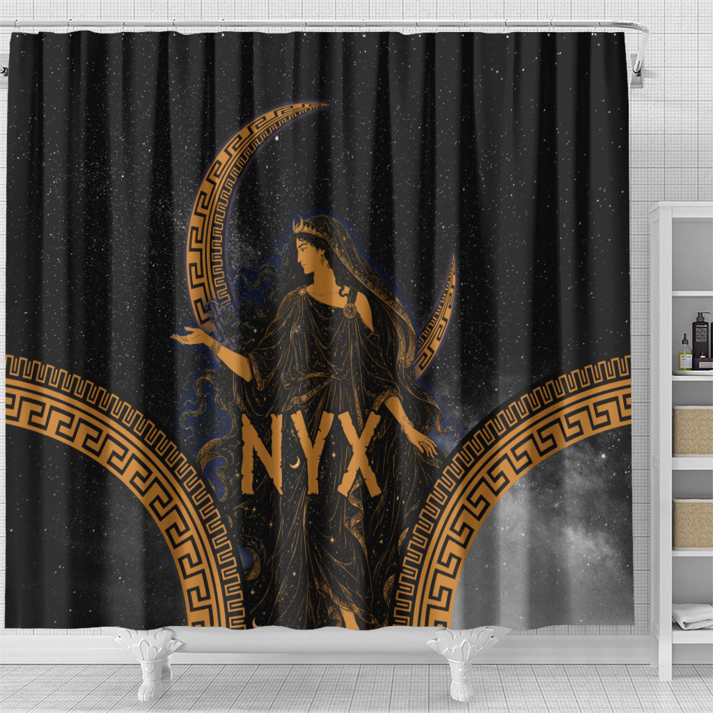 Greek Mythology Nyx Shower Curtain Starry Night Classical Art Greek Key Pattern
