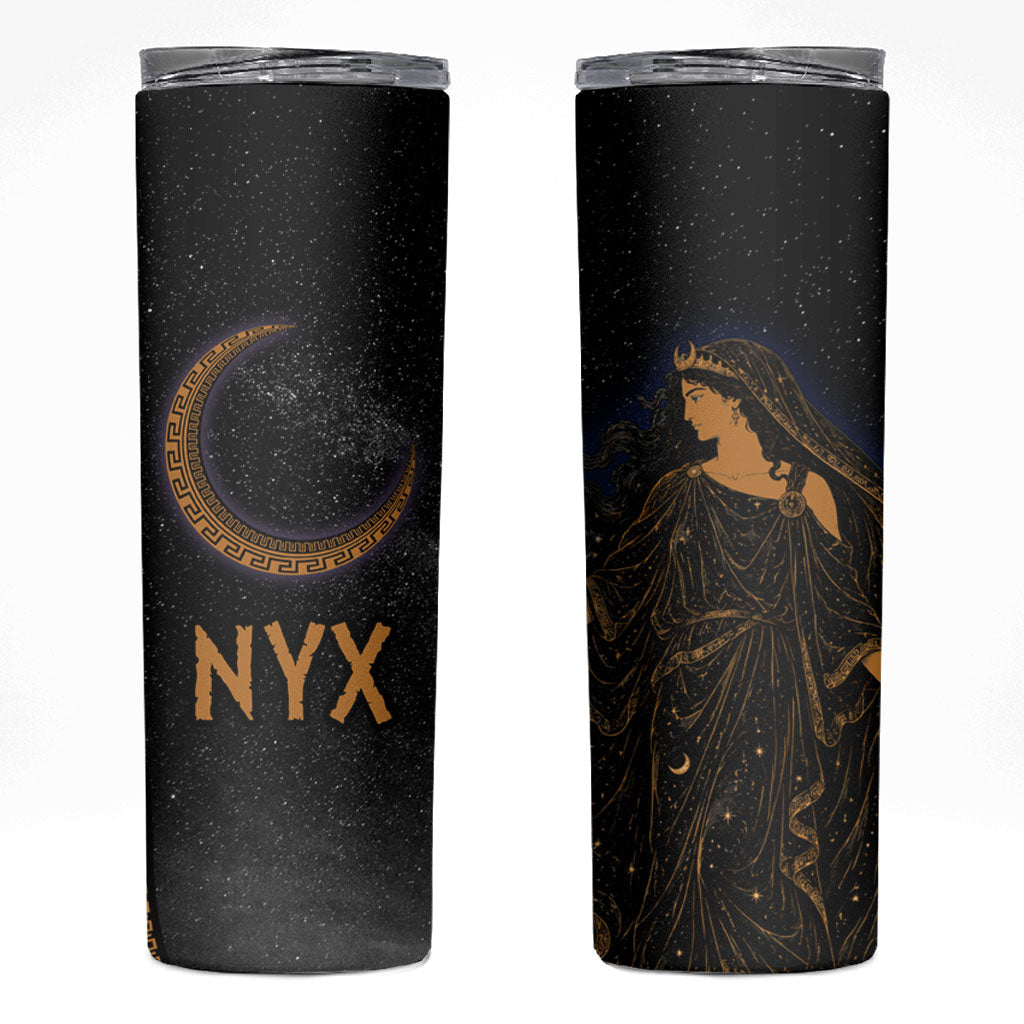 Greek Mythology Nyx Skinny Tumbler Starry Night Classical Art Greek Key Pattern