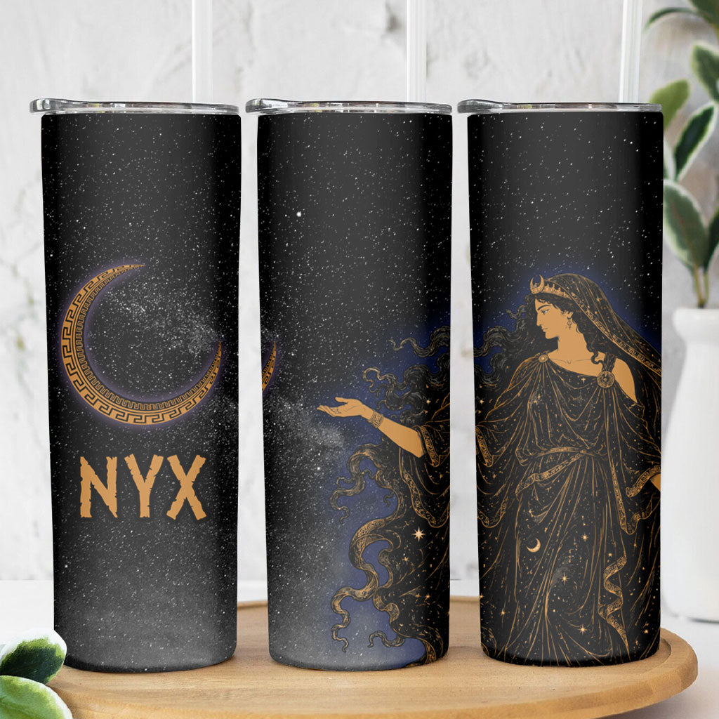 Greek Mythology Nyx Skinny Tumbler Starry Night Classical Art Greek Key Pattern