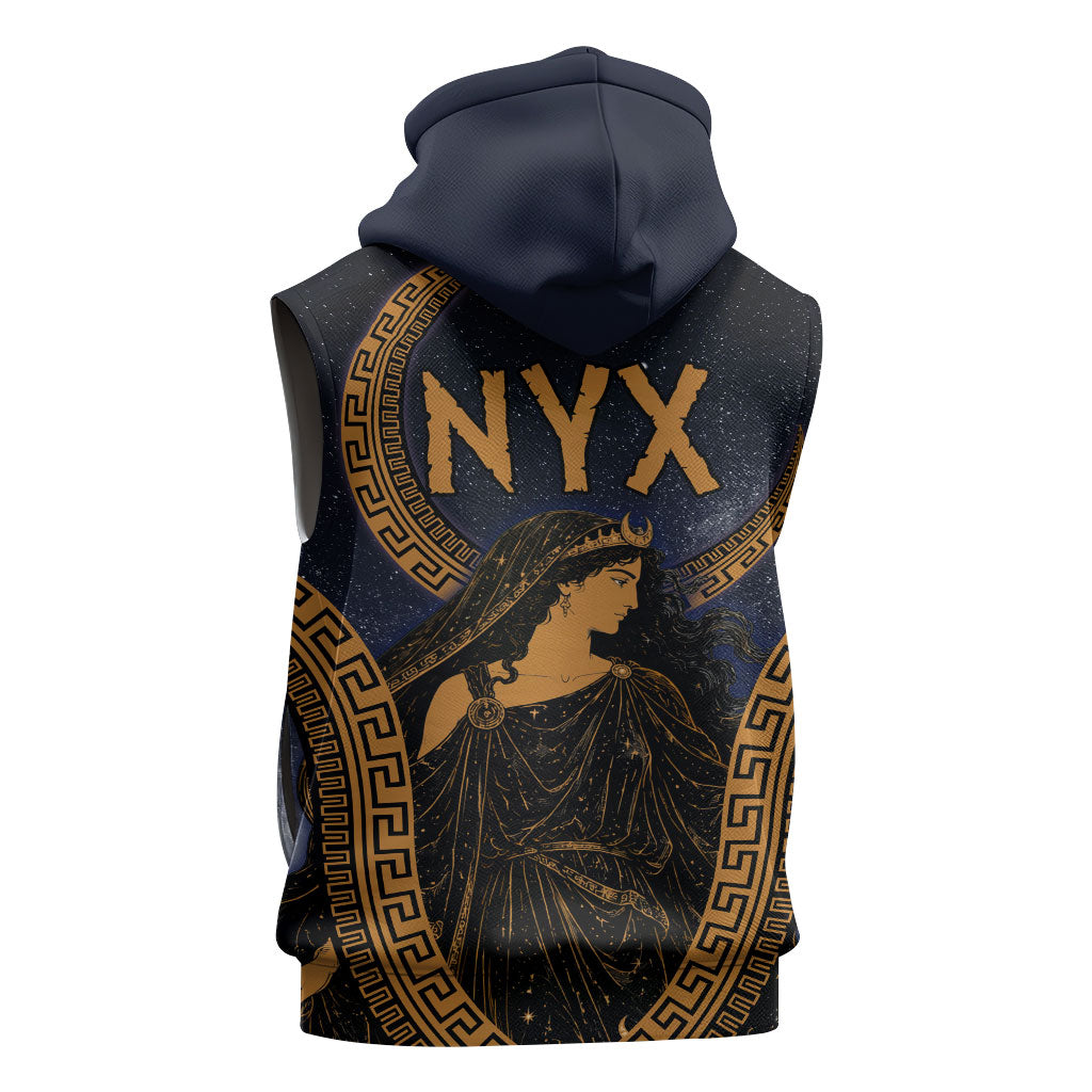 Greek Mythology Nyx Sleeveless Hoodie Starry Night Classical Art Greek Key Pattern