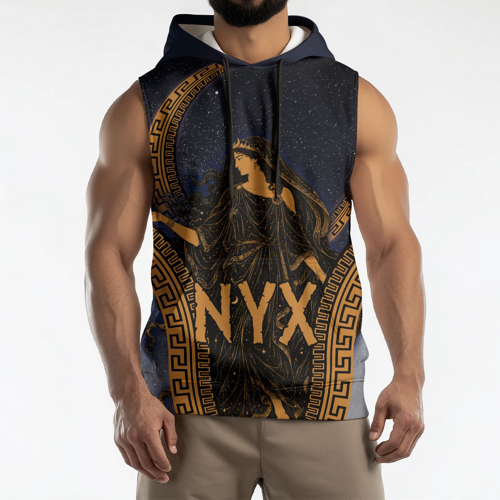 Greek Mythology Nyx Sleeveless Hoodie Starry Night Classical Art Greek Key Pattern